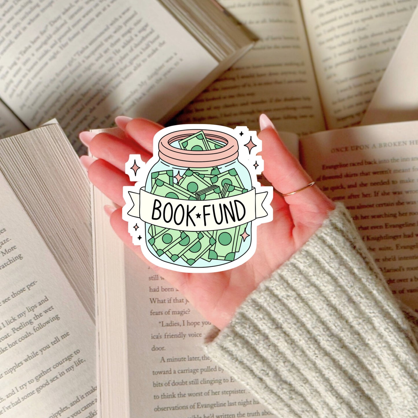 Book Fund Money Jar – 3" Waterproof Bookish Sticker with Holo Overlay – Reading, Books, Reader Gift, Book Lover