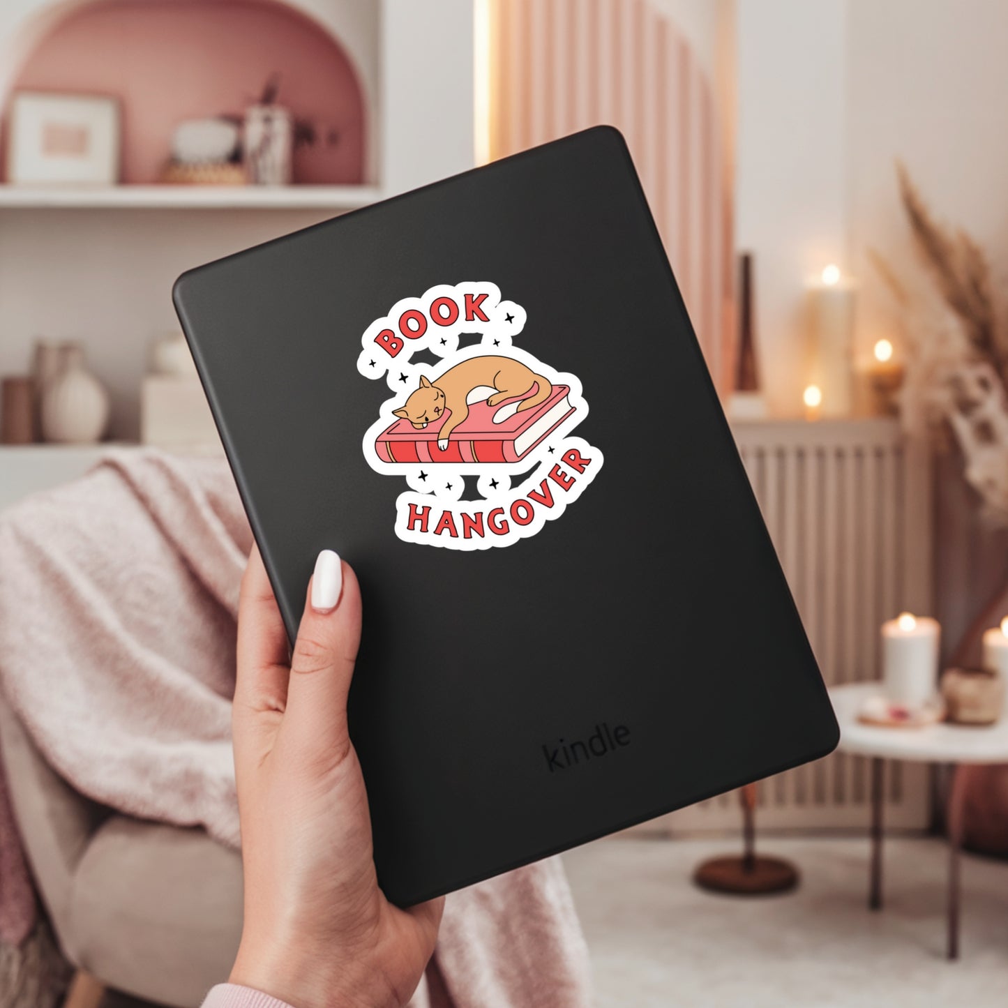 Book Hangover with Cat – 3" Waterproof Bookish Sticker with Holo Overlay – Reading, Books, Reader Gift, Book Lover