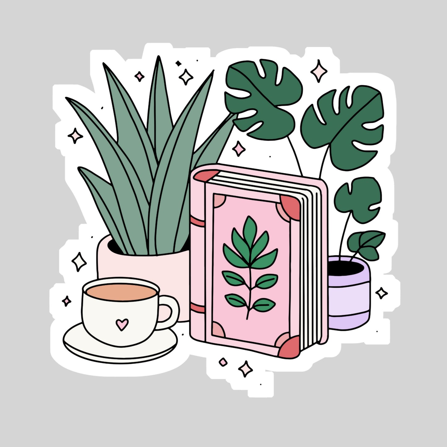 Cozy Books and Plants  – 3" Waterproof Bookish Sticker with Holo Overlay – Reading, Books, Reader Gift, Book Lover