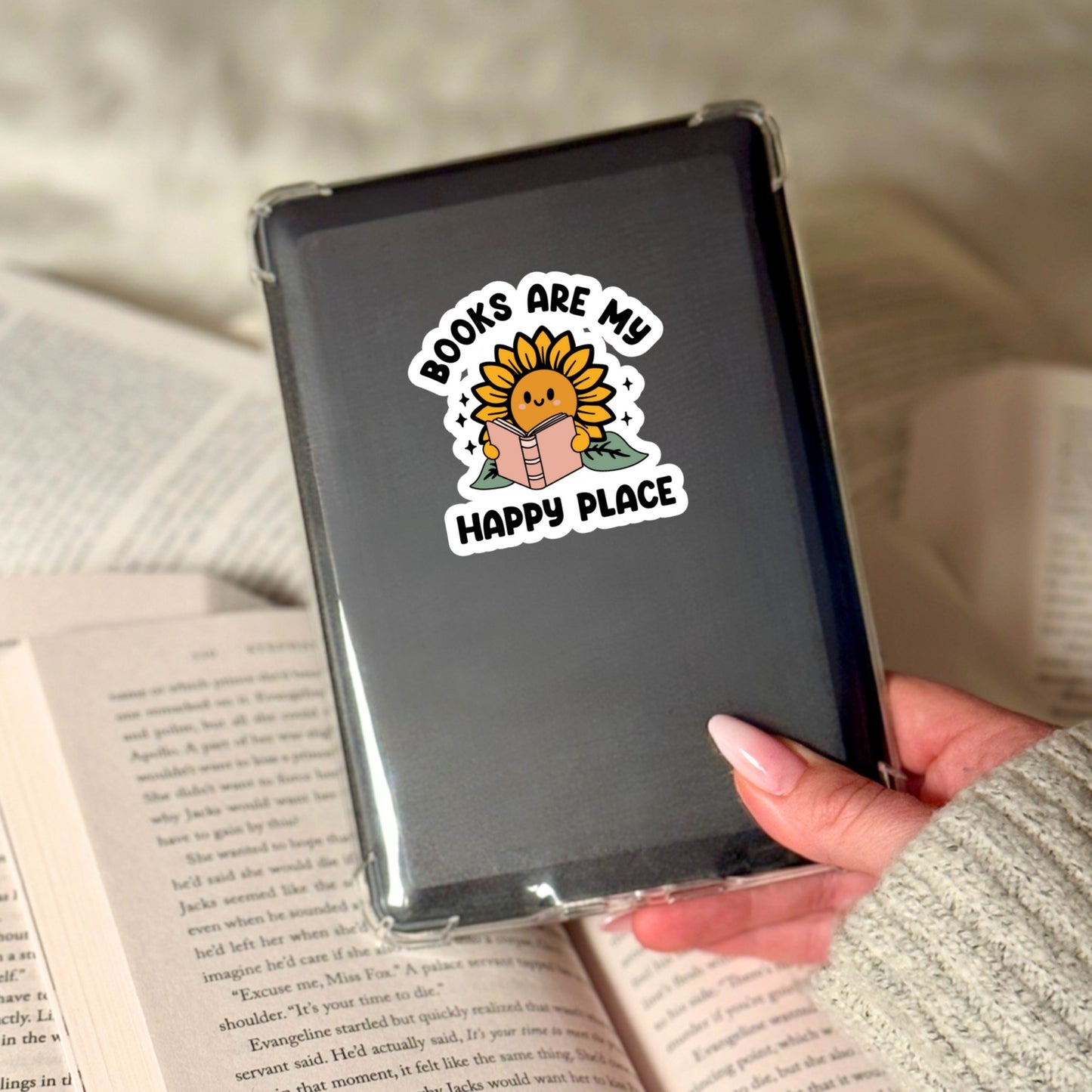 Books are My Happy Place – 3" Waterproof Bookish Sticker with Holo Overlay – Reading, Books, Reader Gift, Book Lover