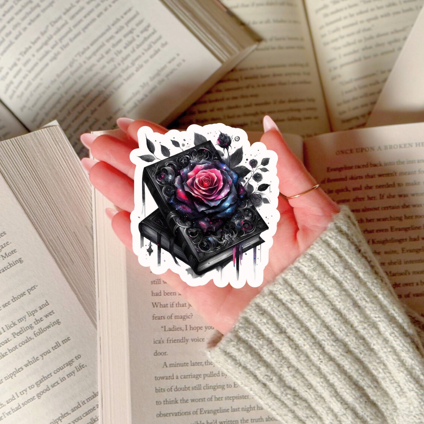 Gothic Dark Romance Rose Books – 3" Waterproof Bookish Sticker with Holo Overlay – Reading, Books, Reader Gift, Book Lover