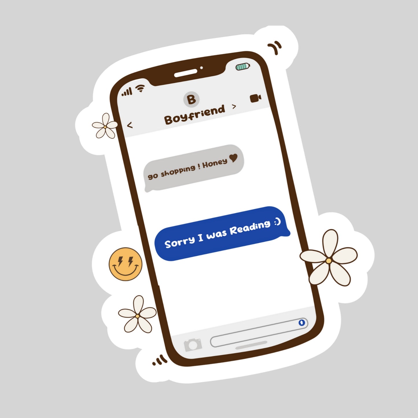 Funny Boyfriend Book Text – 3" Waterproof Bookish Sticker with Holo Overlay – Reading, Books, Reader Gift, Book Lover