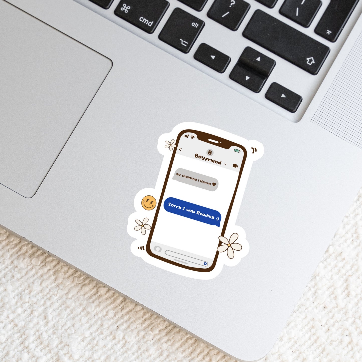 Funny Boyfriend Book Text – 3" Waterproof Bookish Sticker with Holo Overlay – Reading, Books, Reader Gift, Book Lover