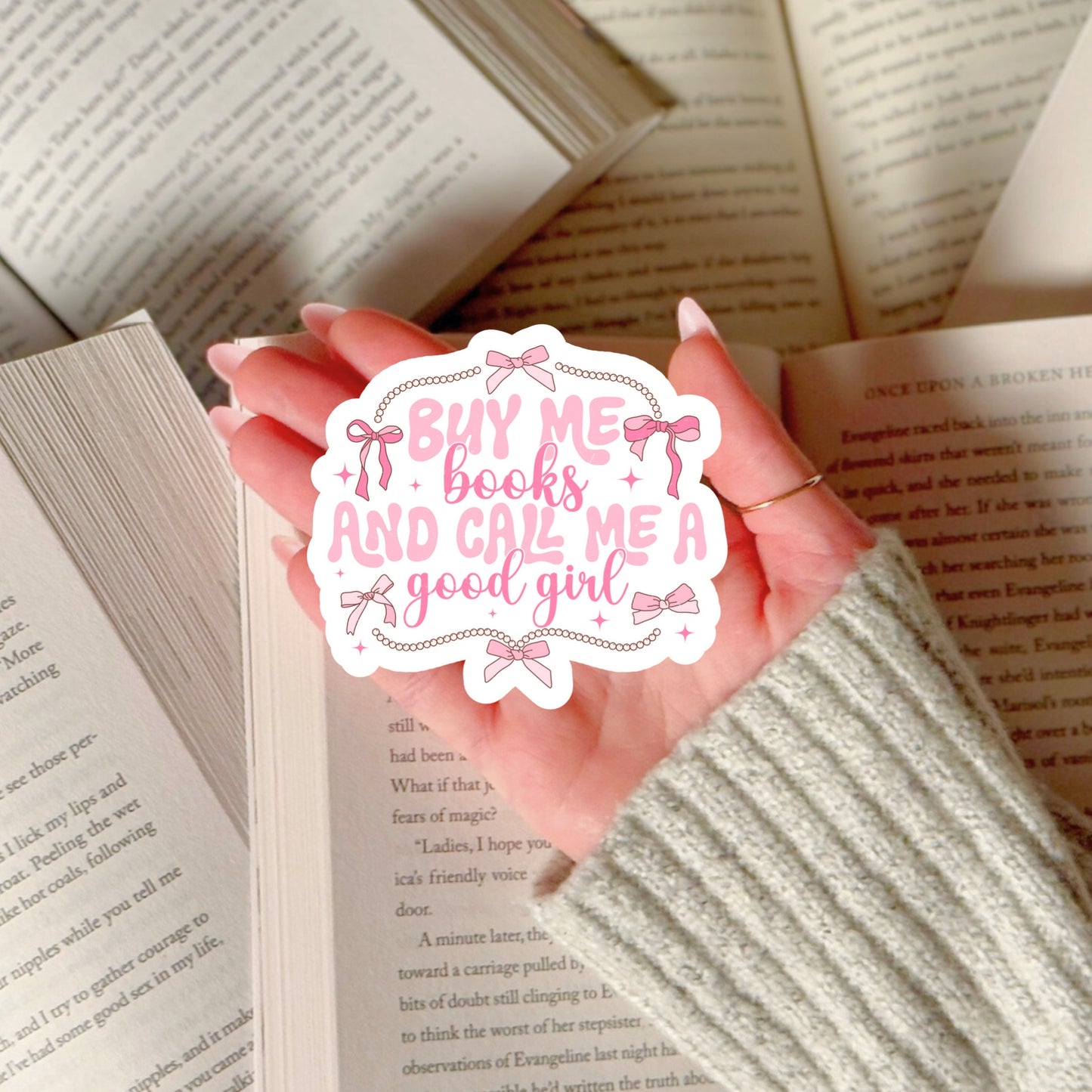 Buy Me Books and Call Me a Good Girl Coquette – 3" Waterproof Bookish Sticker with Holo Overlay – Reading, Books, Reader Gift, Book Lover