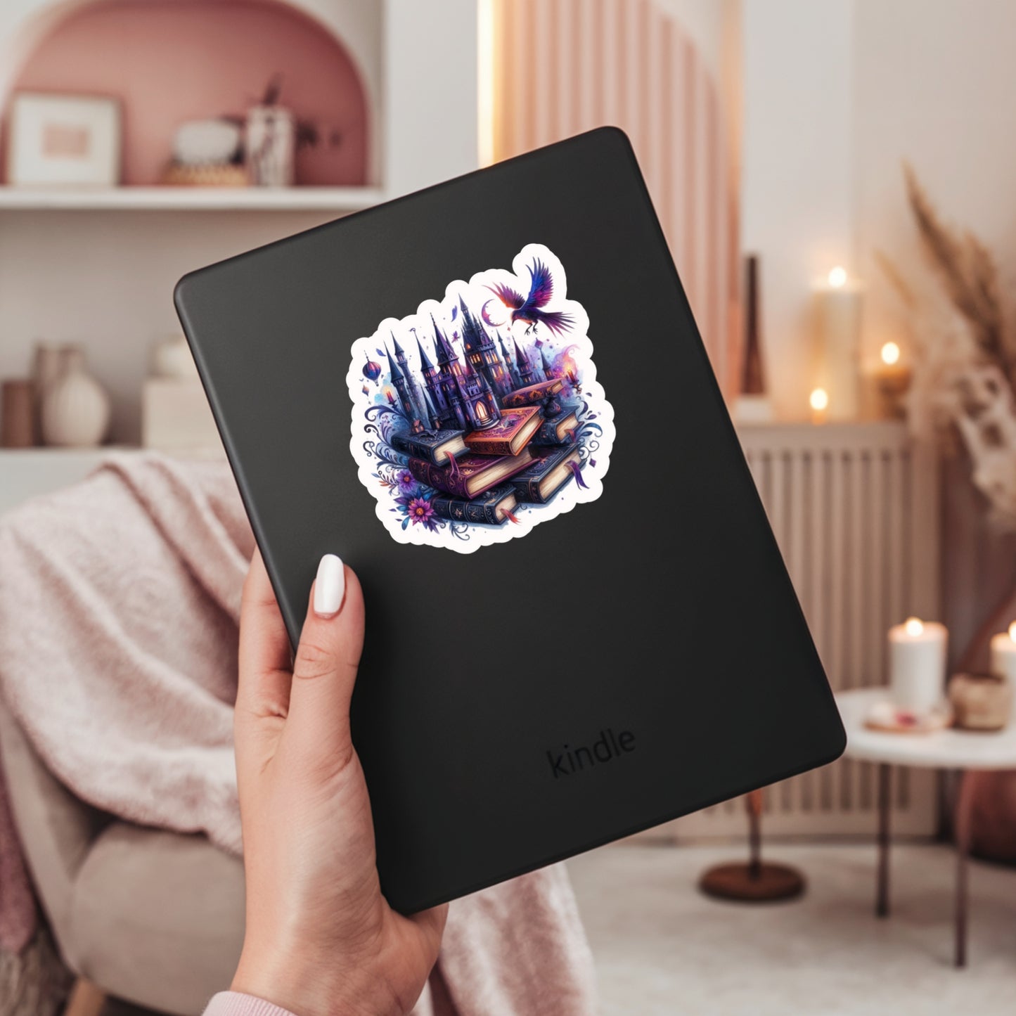 Gothic Romantasy Castle With Books – 3" Waterproof Bookish Sticker with Holo Overlay – Reading, Books, Reader Gift, Book Lover