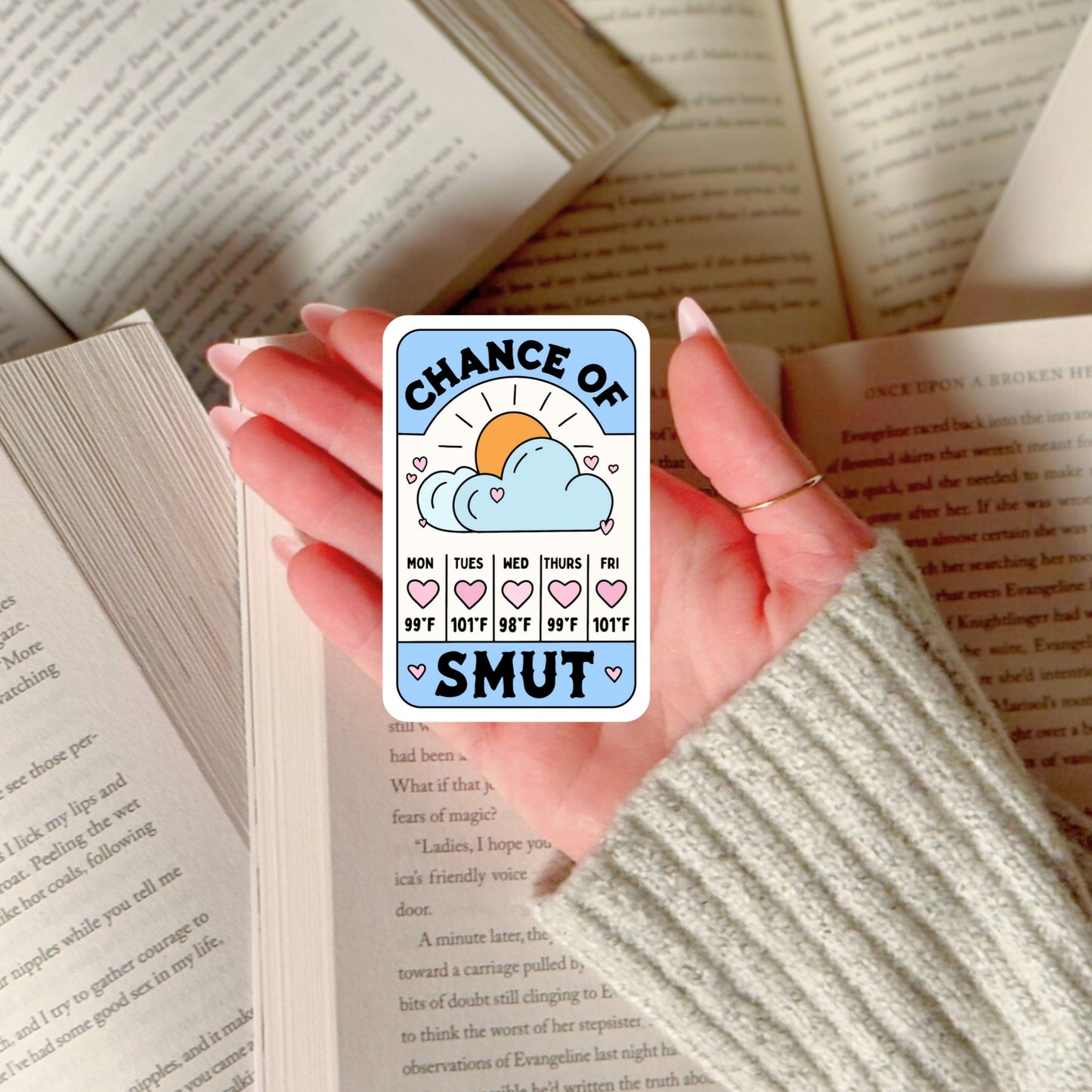 Chance of Smut Forecast Sticker – 3" Waterproof Bookish Sticker with Holo Overlay – Reading, Books, Reader Gift, Book Lover