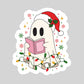 Christmas Ghost Reading with Lights  – 3" Waterproof Bookish Sticker with Holo Overlay – Reading, Books, Reader Gift, Book Lover