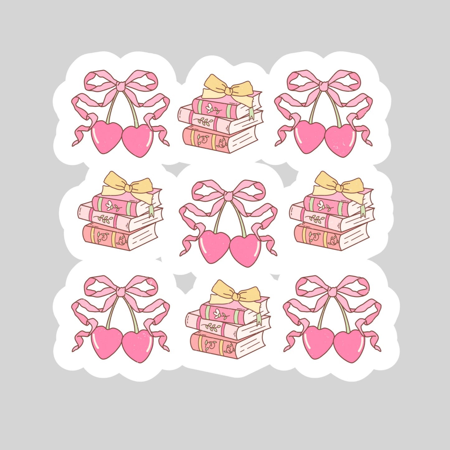 Book Girlie Coquette Cherries and Bows – 3" Waterproof Bookish Sticker with Holo Overlay – Reading, Books, Reader Gift, Book Lover