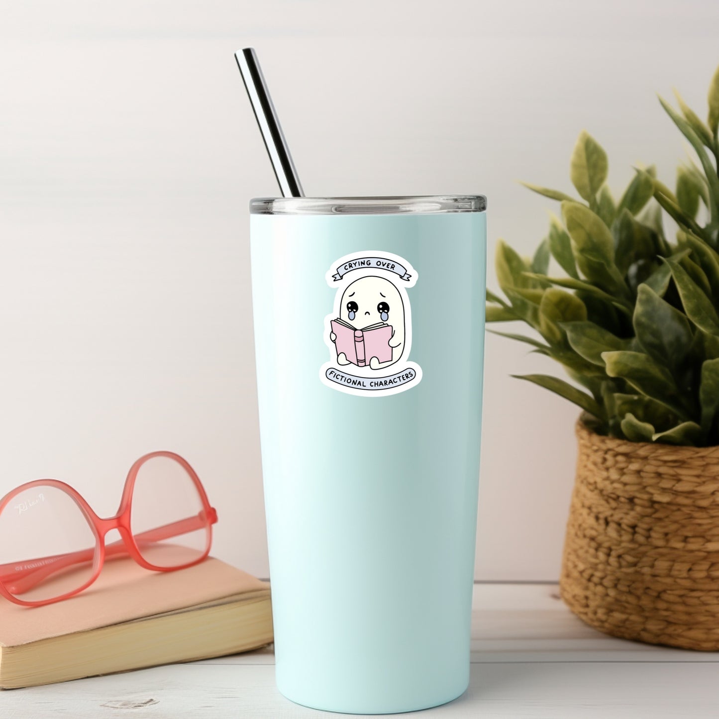 Crying Over Fictional Characters Ghost – 3" Waterproof Bookish Sticker with Holo Overlay – Reading, Books, Reader Gift, Book Lover