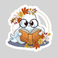 Cute Fall Reading Ghosty Ghost – 3" Waterproof Bookish Sticker with Holo Overlay – Reading, Books, Reader Gift, Book Lover