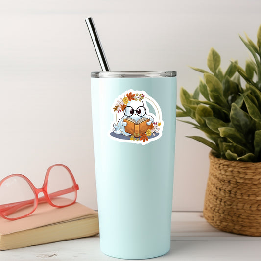 Cute Fall Reading Ghosty Ghost – 3" Waterproof Bookish Sticker with Holo Overlay – Reading, Books, Reader Gift, Book Lover