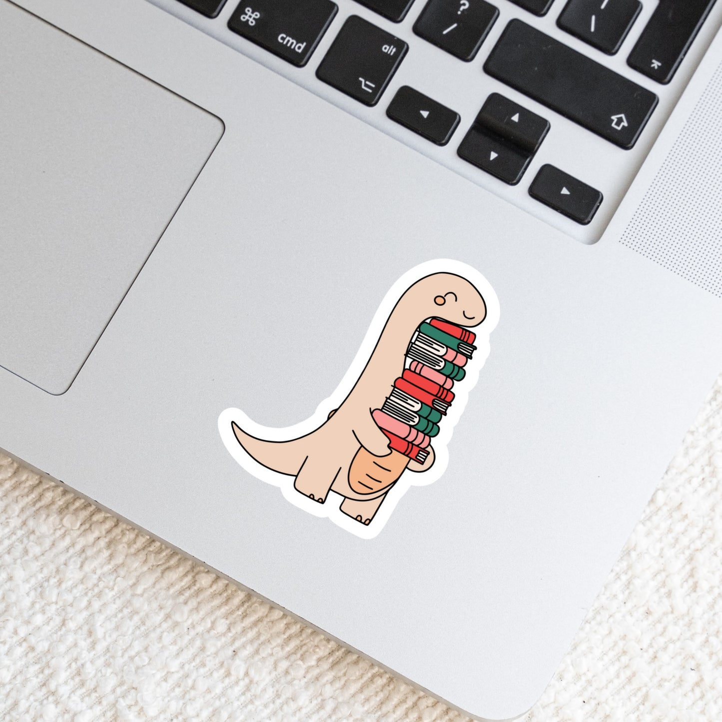 Cute Dino Dinosaur with Stack of Books – 3" Waterproof Bookish Sticker with Holo Overlay – Reading, Books, Reader Gift, Book Lover