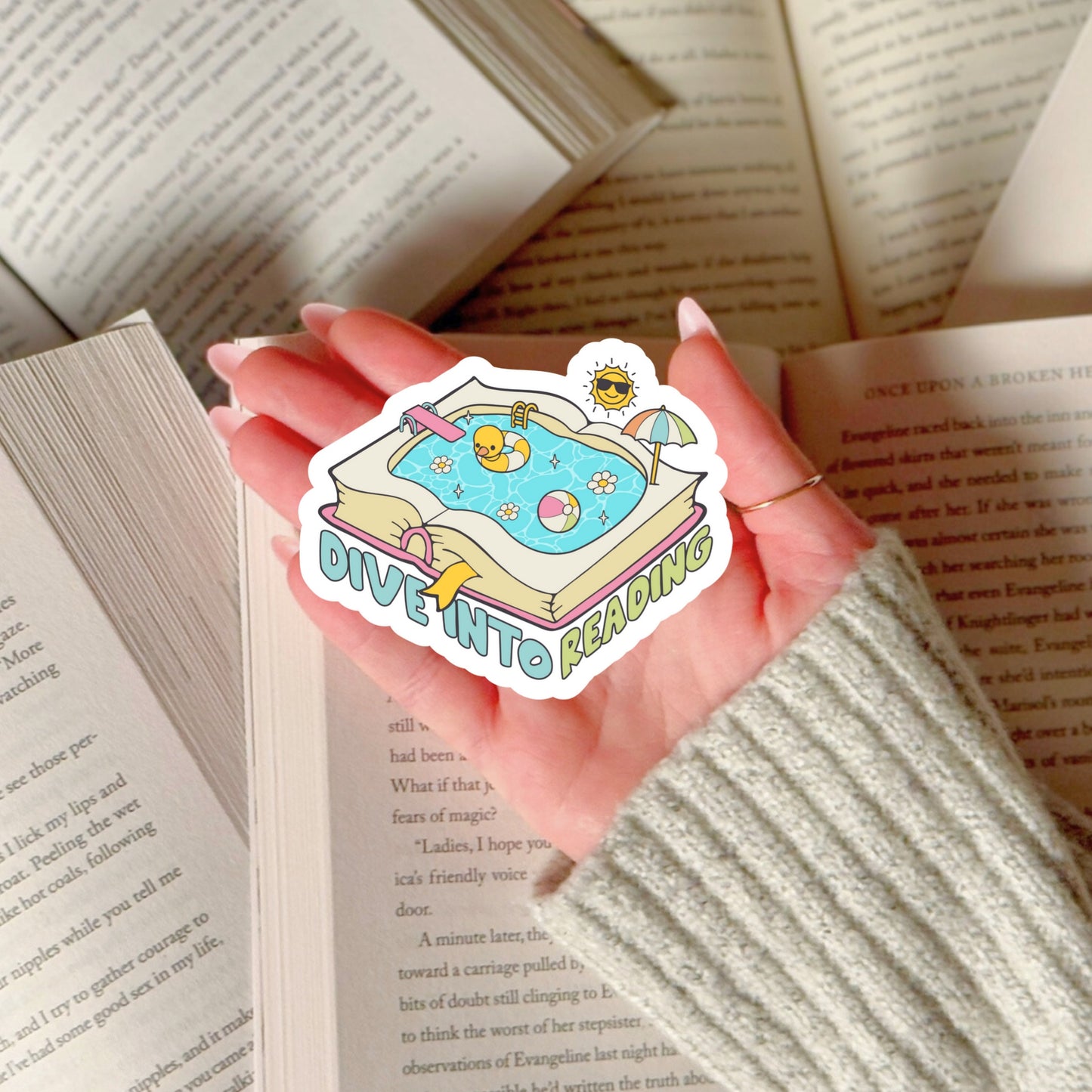 Dive into Reading Summer Booktok – 3" Waterproof Bookish Sticker with Holo Overlay – Reading, Books, Reader Gift, Book Lover