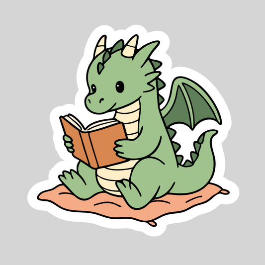 Dragon Reading Books – 3" Waterproof Bookish Sticker with Holo Overlay – Reading, Books, Reader Gift, Book Lover