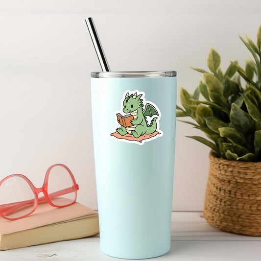 Dragon Reading Books – 3" Waterproof Bookish Sticker with Holo Overlay – Reading, Books, Reader Gift, Book Lover