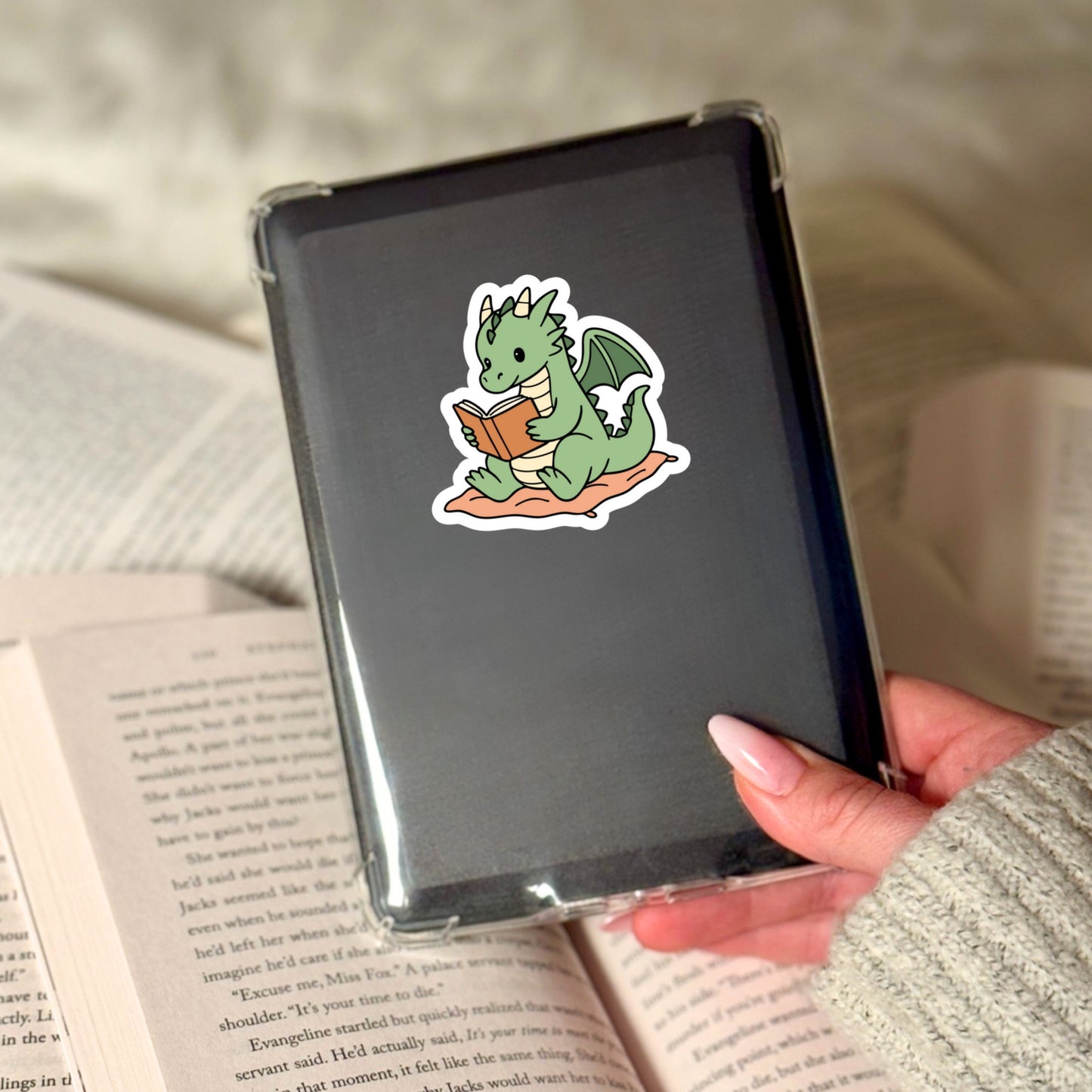 Dragon Reading Books – 3" Waterproof Bookish Sticker with Holo Overlay – Reading, Books, Reader Gift, Book Lover