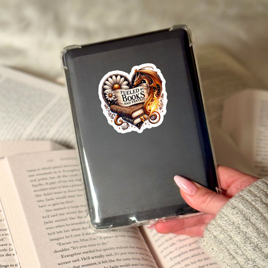 Fueled by Books and Fantasy Dragon Romantasy – 3" Waterproof Bookish Sticker with Holo Overlay – Reading, Books, Reader Gift, Book Lover