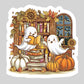 Fall Themed Ghosts Reading Books – 3" Waterproof Bookish Sticker with Holo Overlay – Reading, Books, Reader Gift, Book Lover