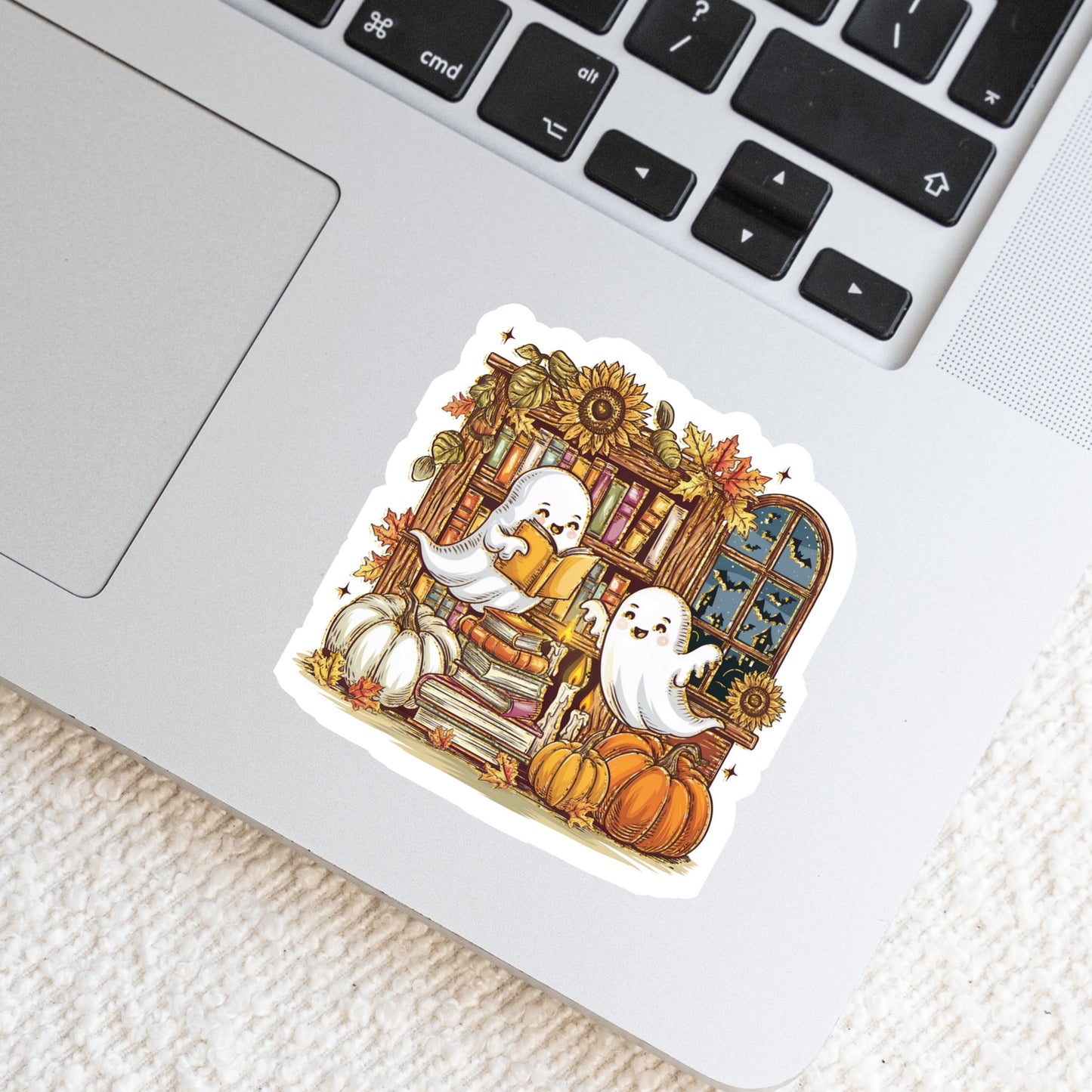 Fall Themed Ghosts Reading Books – 3" Waterproof Bookish Sticker with Holo Overlay – Reading, Books, Reader Gift, Book Lover