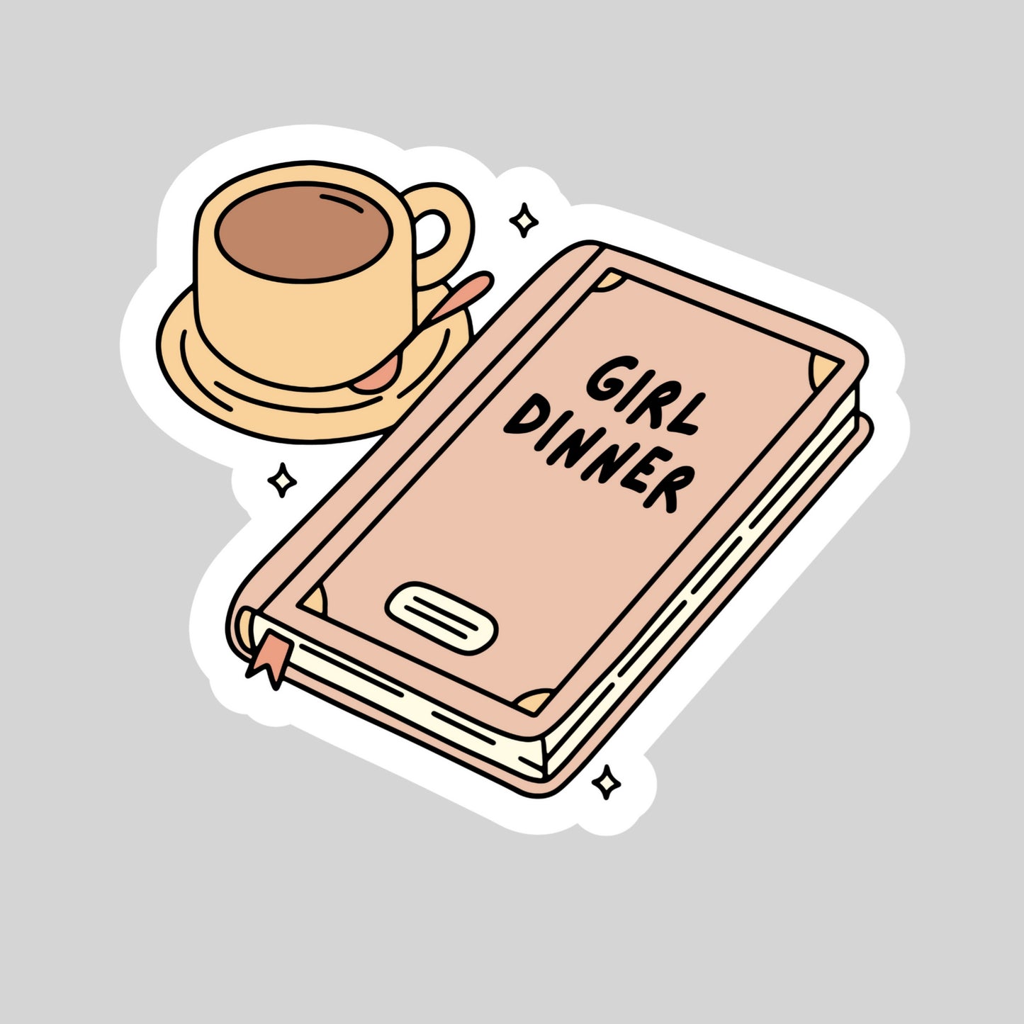 Girl Dinner Books with Coffee – 3" Waterproof Bookish Sticker with Holo Overlay – Reading, Books, Reader Gift, Book Lover