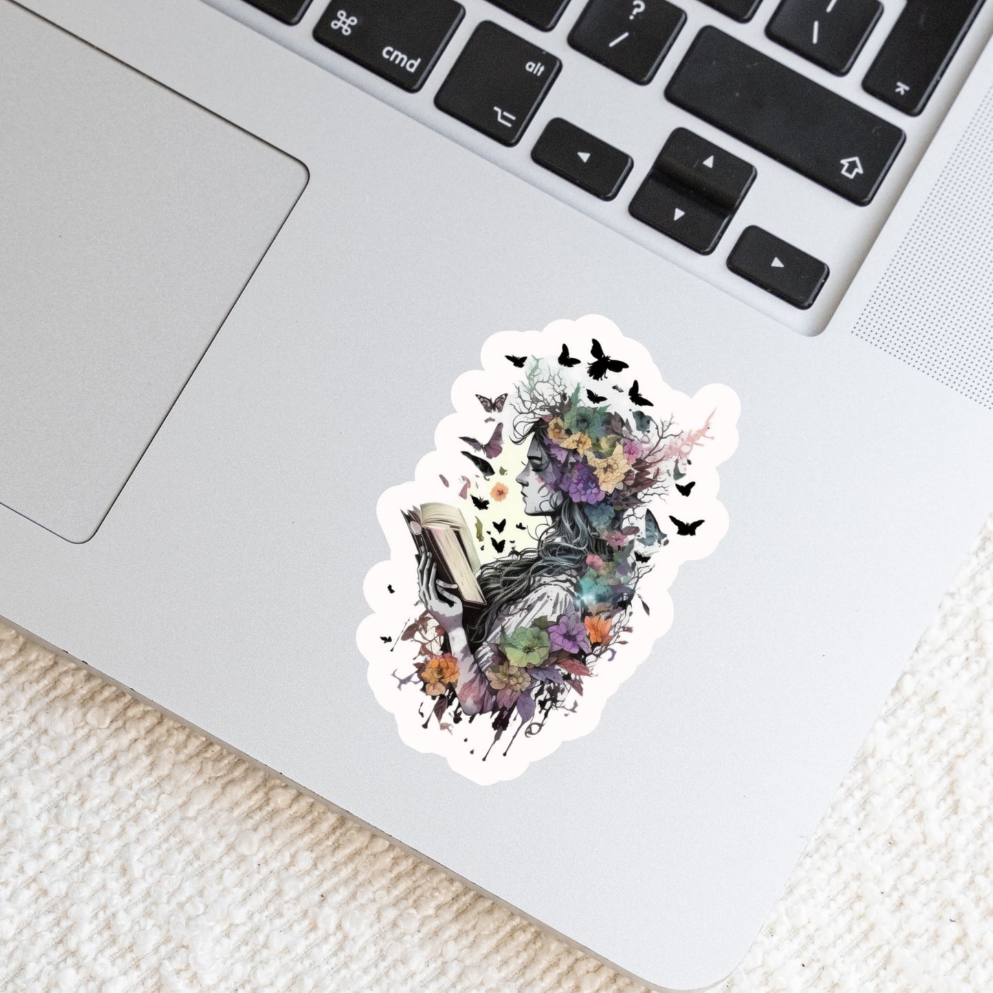 Gothic Wiccan Witch with Birds Reading Books – 3" Waterproof Bookish Sticker with Holo Overlay – Reading, Books, Reader Gift, Book Lover