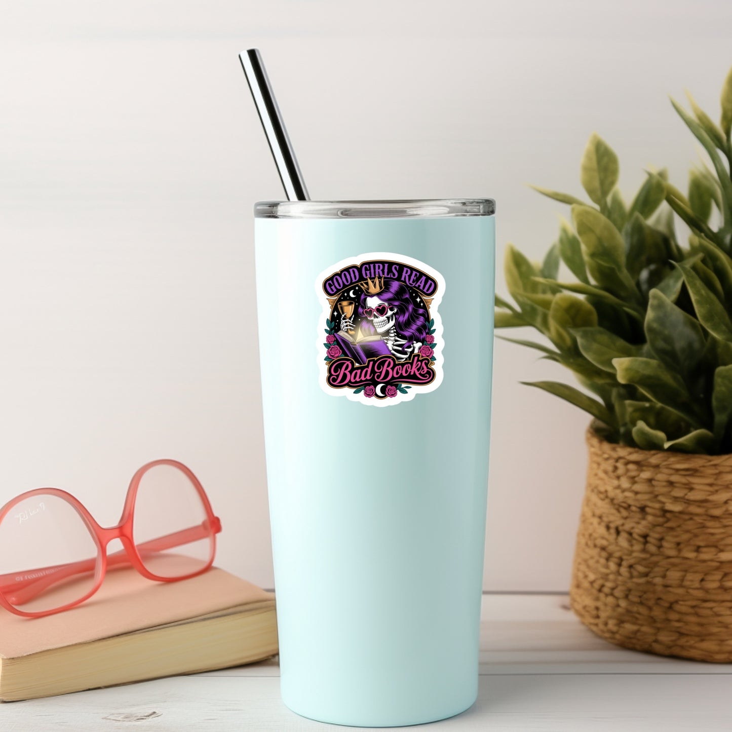 Good Girls Read Bad Books! Dark ROmance – 3" Waterproof Bookish Sticker with Holo Overlay – Reading, Books, Reader Gift, Book Lover