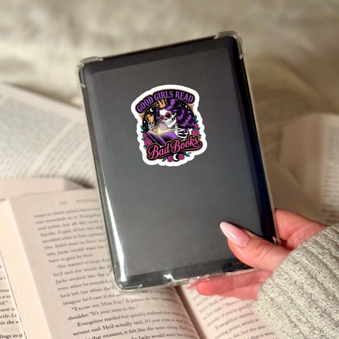 Good Girls Read Bad Books! Dark ROmance – 3" Waterproof Bookish Sticker with Holo Overlay – Reading, Books, Reader Gift, Book Lover