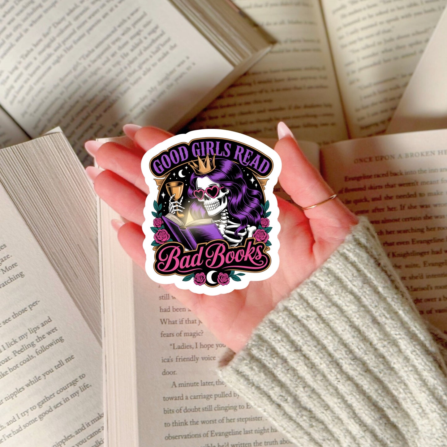 Good Girls Read Bad Books! Dark ROmance – 3" Waterproof Bookish Sticker with Holo Overlay – Reading, Books, Reader Gift, Book Lover
