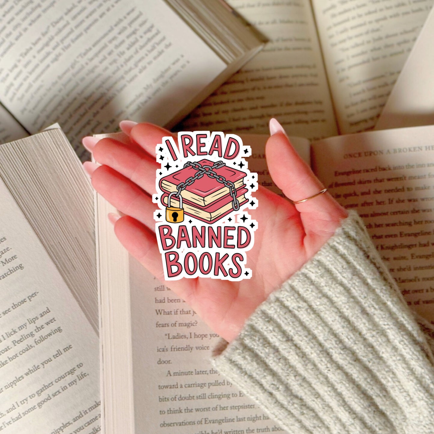 I Read Banned Books Book Reader Sticker – 3" Waterproof Bookish Sticker with Holo Overlay – Reading, Books, Reader Gift, Book Lover, Bookstore Merch