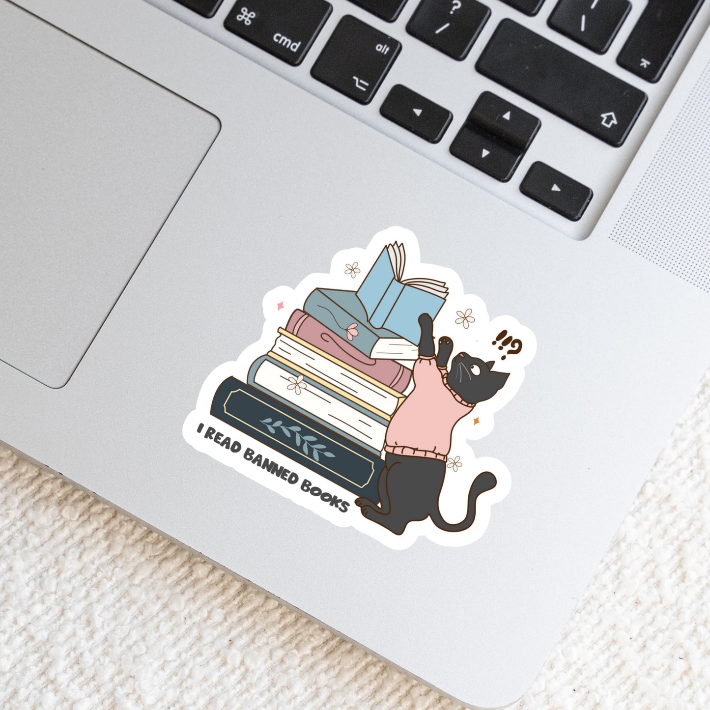 I Read Banned Books with Cat Book Reader Sticker – 3" Waterproof Bookish Sticker with Holo Overlay – Reading, Books, Reader Gift, Book Lover, Bookstore Merch
