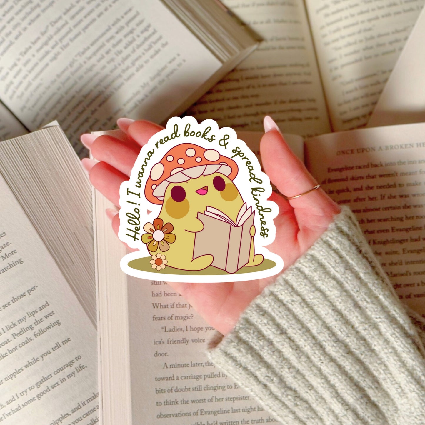 I Want to Read Books and Spread Knowledge Toad Book Reader Sticker – 3" Waterproof Bookish Sticker with Holo Overlay – Reading, Books, Reader Gift, Book Lover, Bookstore Merch