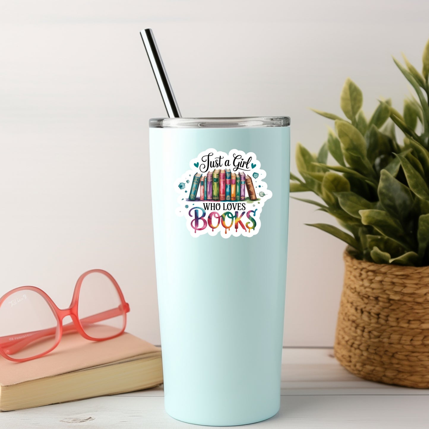 Just a Girl Who Loves Books Colorful Pretty Book Reader Sticker – 3" Waterproof Bookish Sticker with Holo Overlay – Reading, Books, Reader Gift, Book Lover, Bookstore Merch