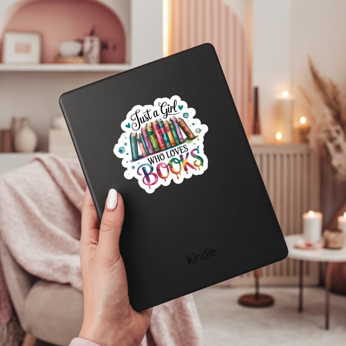 Just a Girl Who Loves Books Colorful Pretty Book Reader Sticker – 3" Waterproof Bookish Sticker with Holo Overlay – Reading, Books, Reader Gift, Book Lover, Bookstore Merch