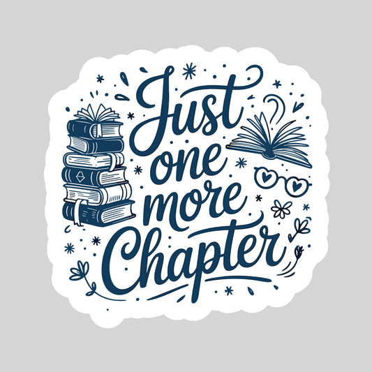 Just Ine More Chapter Blue Chinoiserie Book Reader Sticker – 3" Waterproof Bookish Sticker with Holo Overlay – Reading, Books, Reader Gift, Book Lover, Bookstore Merch