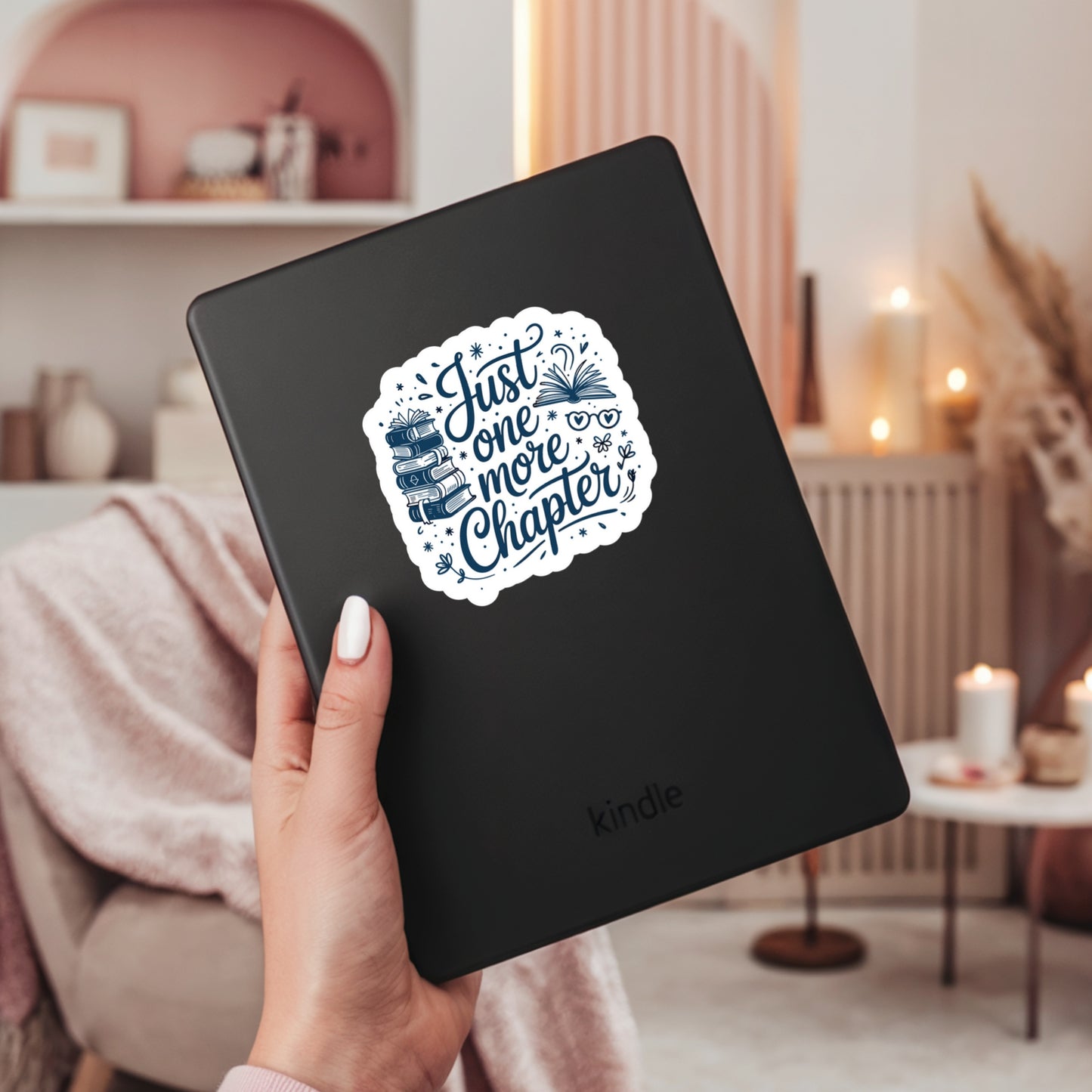 Just Ine More Chapter Blue Chinoiserie Book Reader Sticker – 3" Waterproof Bookish Sticker with Holo Overlay – Reading, Books, Reader Gift, Book Lover, Bookstore Merch