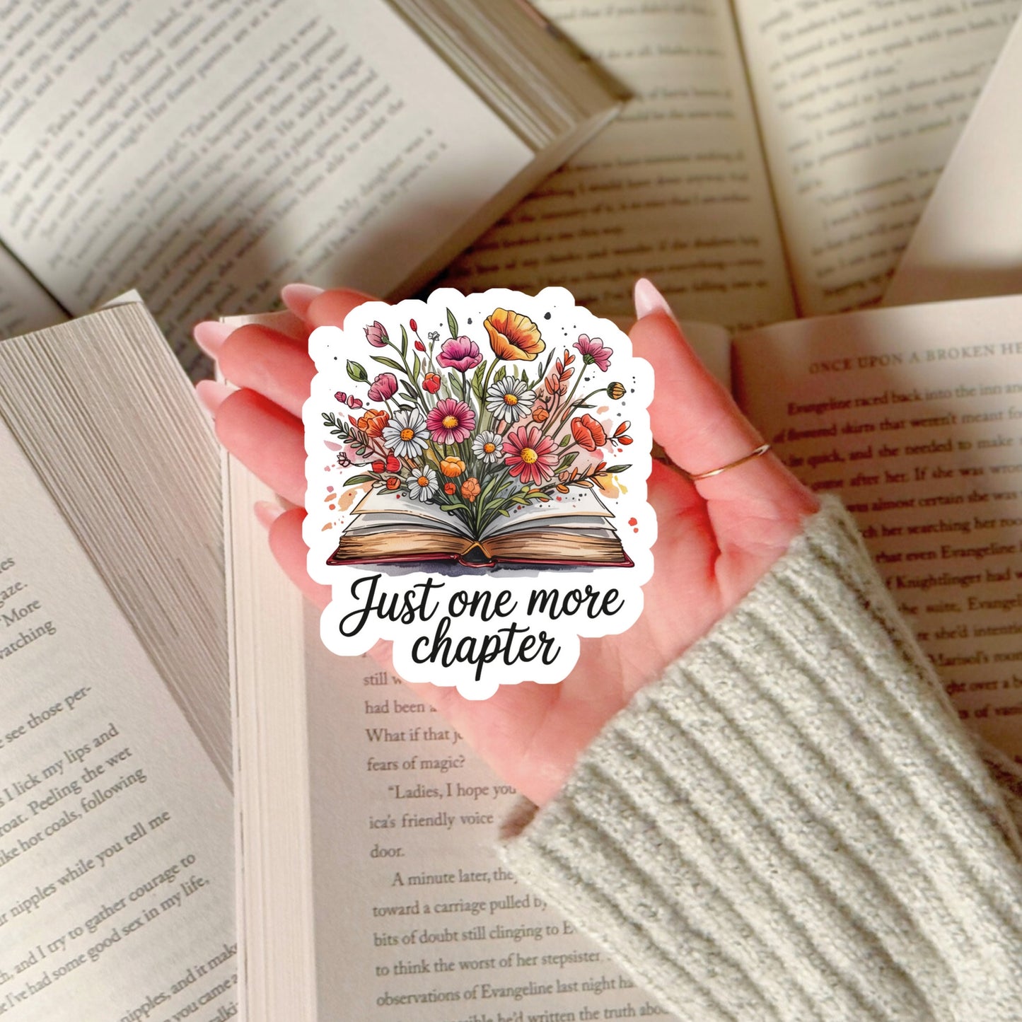 Just One More Chapter Fall Floral Book Reader Sticker – 3" Waterproof Bookish Sticker with Holo Overlay – Reading, Books, Reader Gift, Book Lover, Bookstore Merch
