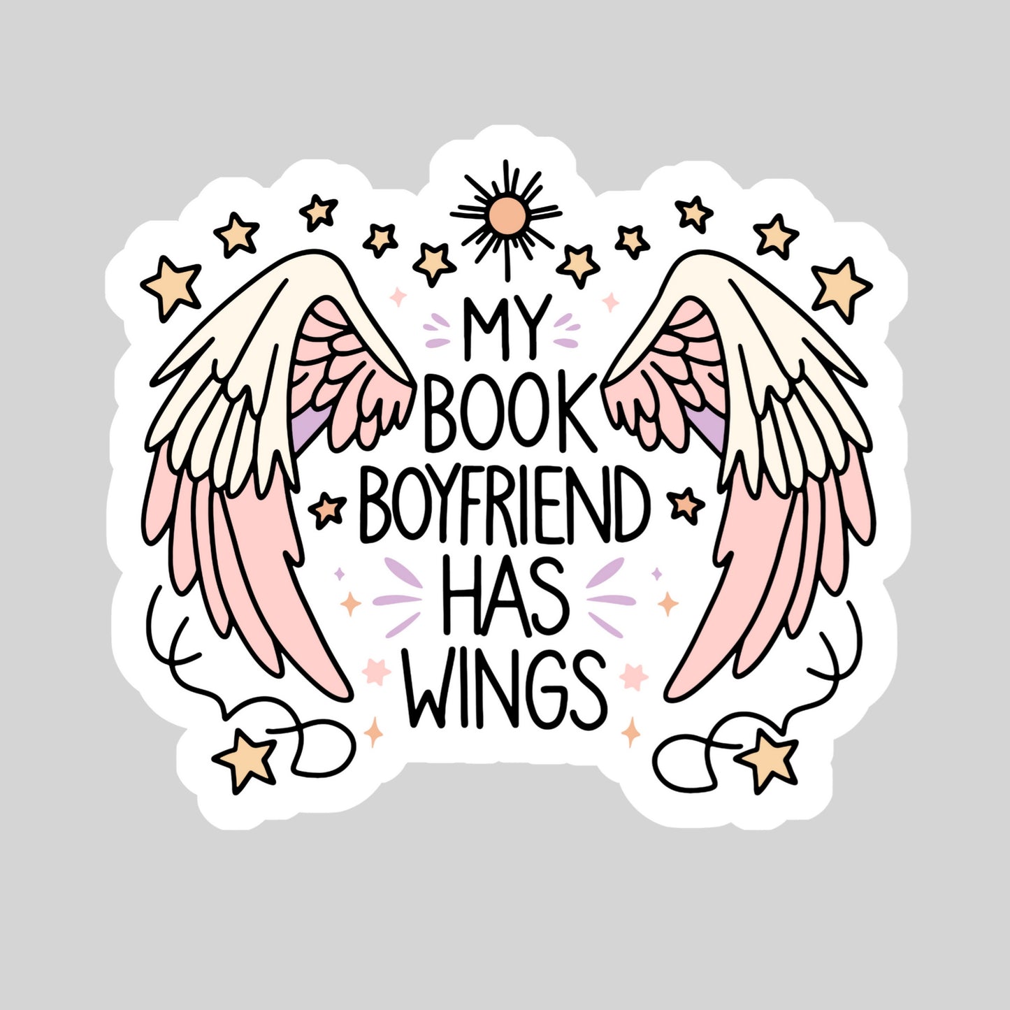 My Book Boyfriend has Wings Book Reader Sticker – 3" Waterproof Bookish Sticker with Holo Overlay – Reader Gift, Book Lover, Bookstore Merch