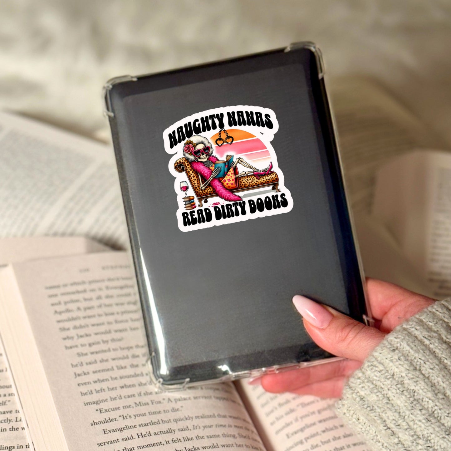 Naughty Mams Read Dirty Books Book Reader Sticker – 3" Waterproof Bookish Sticker with Holo Overlay - Book Lover, Bookstore Merch