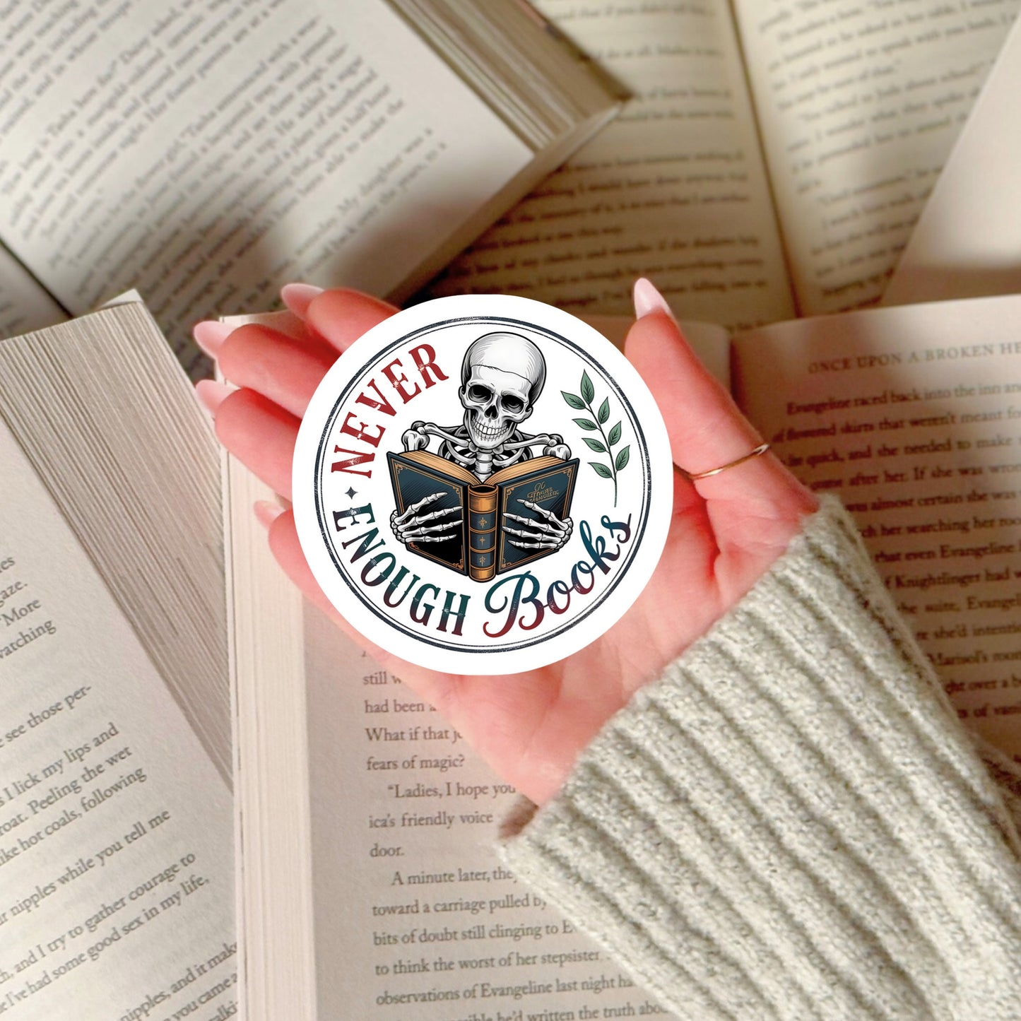 Never Enough Books Book Reader Sticker – 3" Waterproof Bookish Sticker with Holo Overlay – Reading, Books, Reader Gift, Book Lover, Bookstore Merch