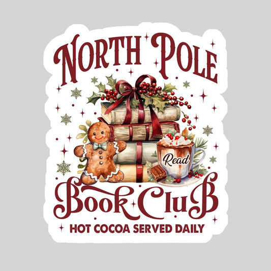 North Pole Book Club Christmas Book Reader Sticker – 3" Waterproof Bookish Sticker with Holo Overlay - Book Lover, Bookstore Merch