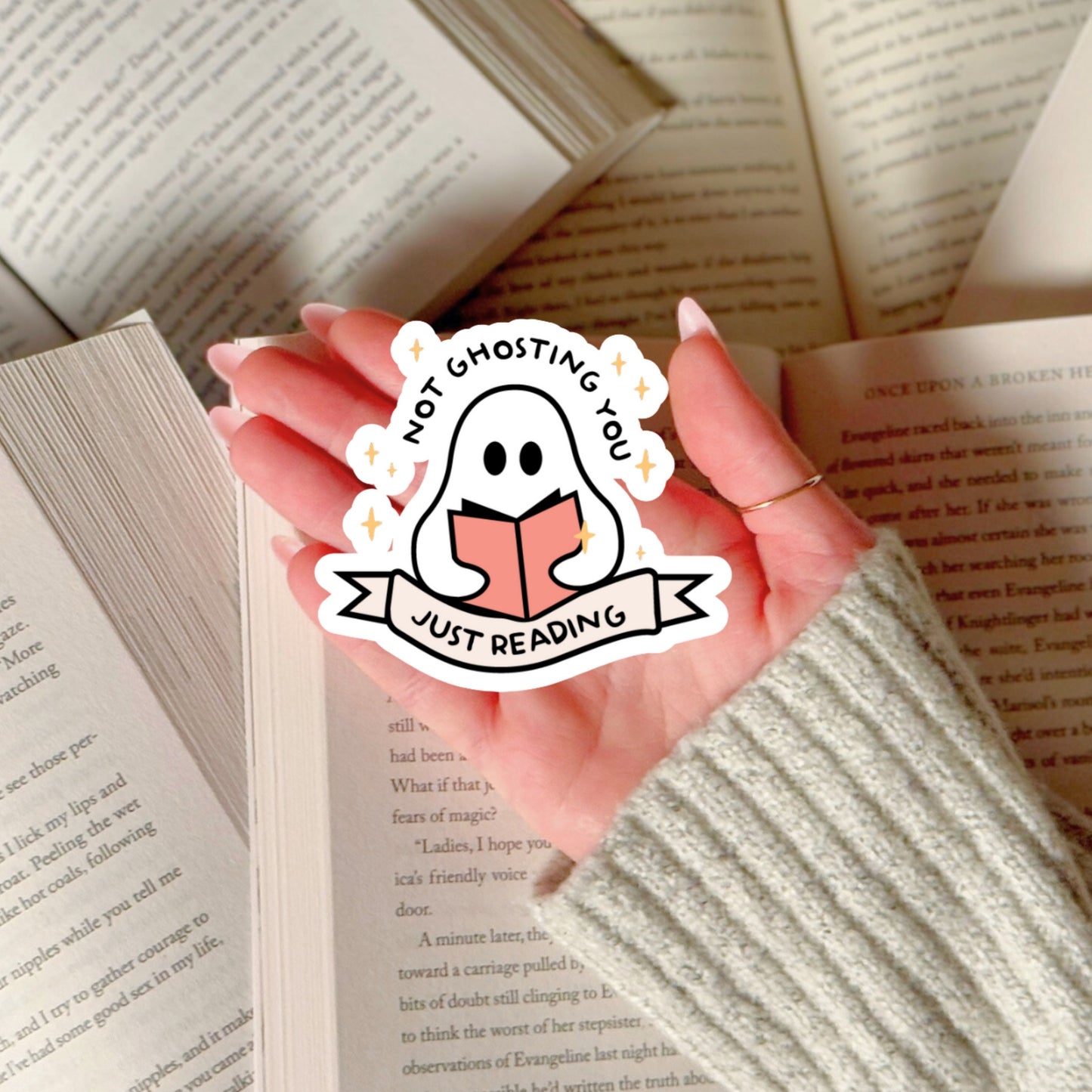 Not Ghosting You Just Reading Book Reader Sticker – 3" Waterproof Bookish Sticker with Holo Overlay – Reading, Books, Reader Gift, Book Lover, Bookstore Merch