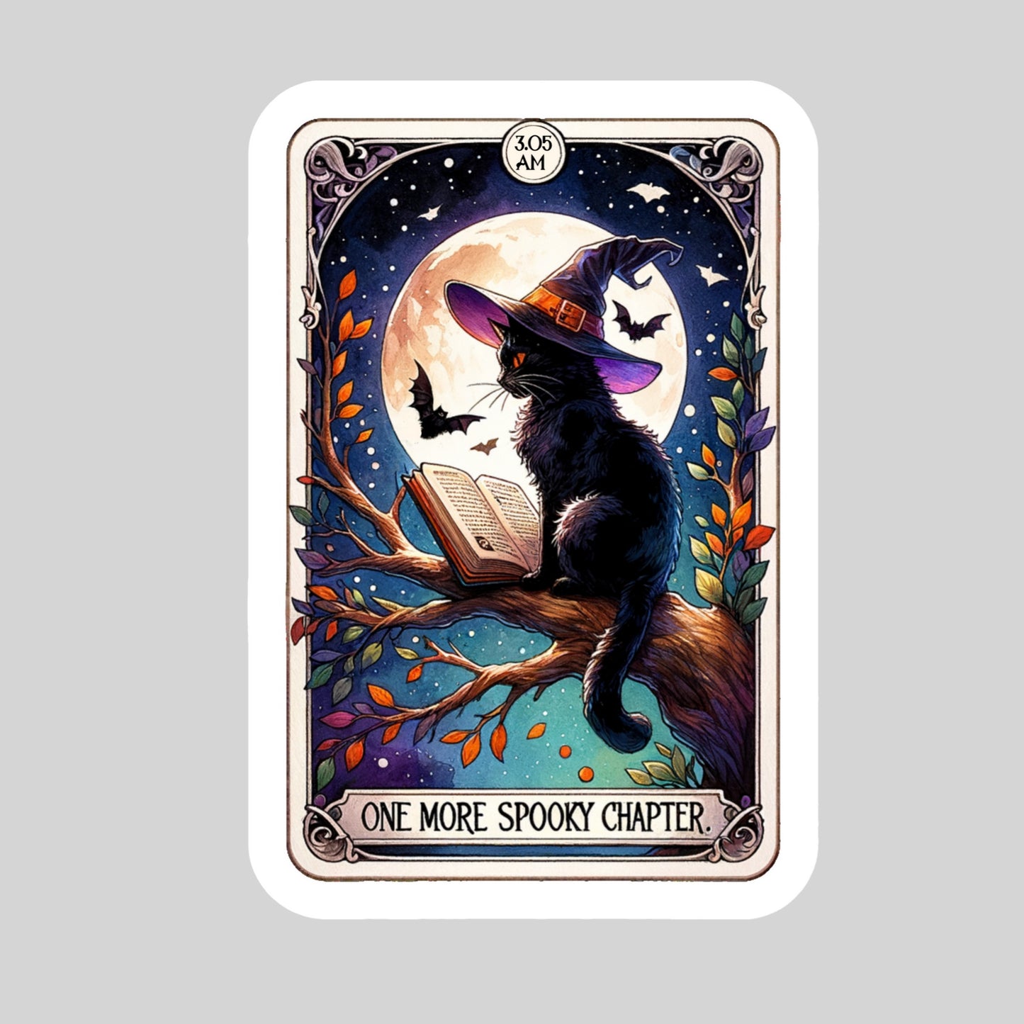 One More Spooky Chapter Tarot Card Book Reader Sticker – 3" Waterproof Bookish Sticker with Holo Overlay – Reading, Books, Reader Gift, Book Lover, Bookstore Merch