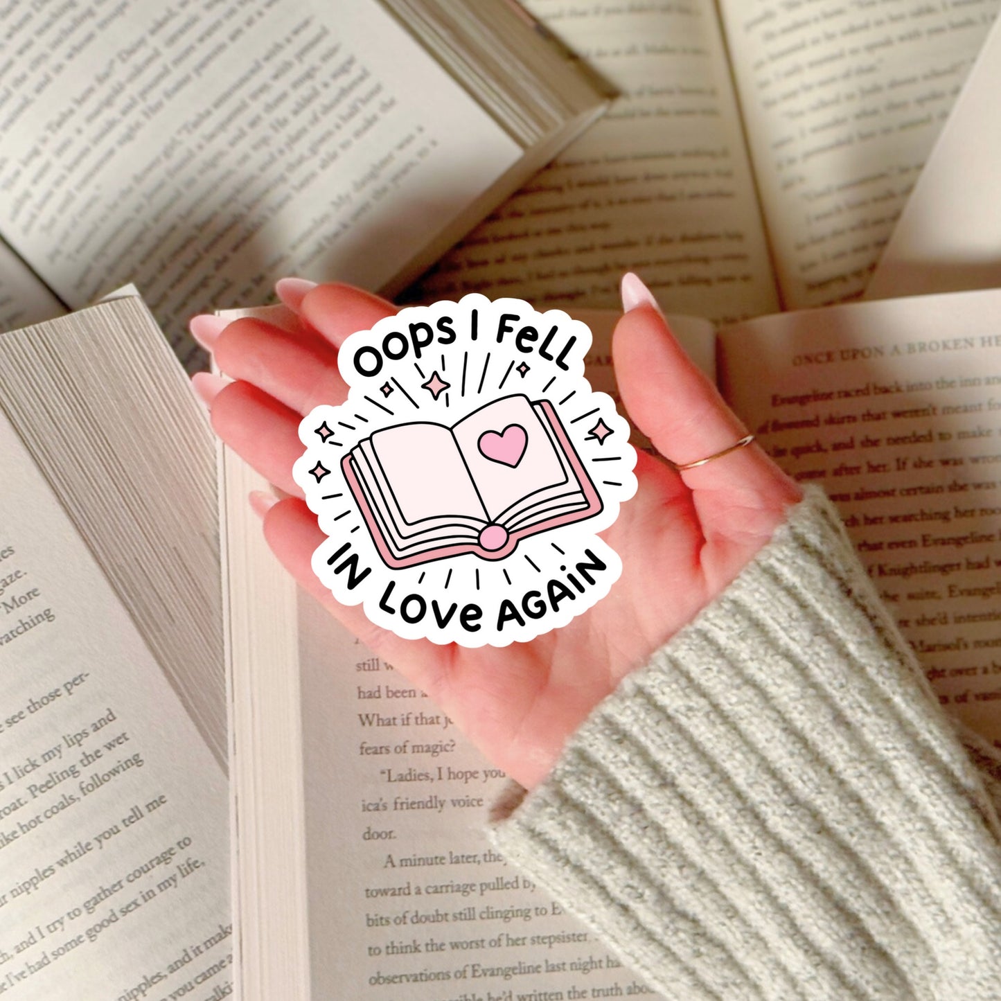 Opps I Fell in Love Again Book Reader Sticker – 3" Waterproof Bookish Sticker with Holo Overlay – Reading, Books, Reader Gift, Book Lover, Bookstore Merch