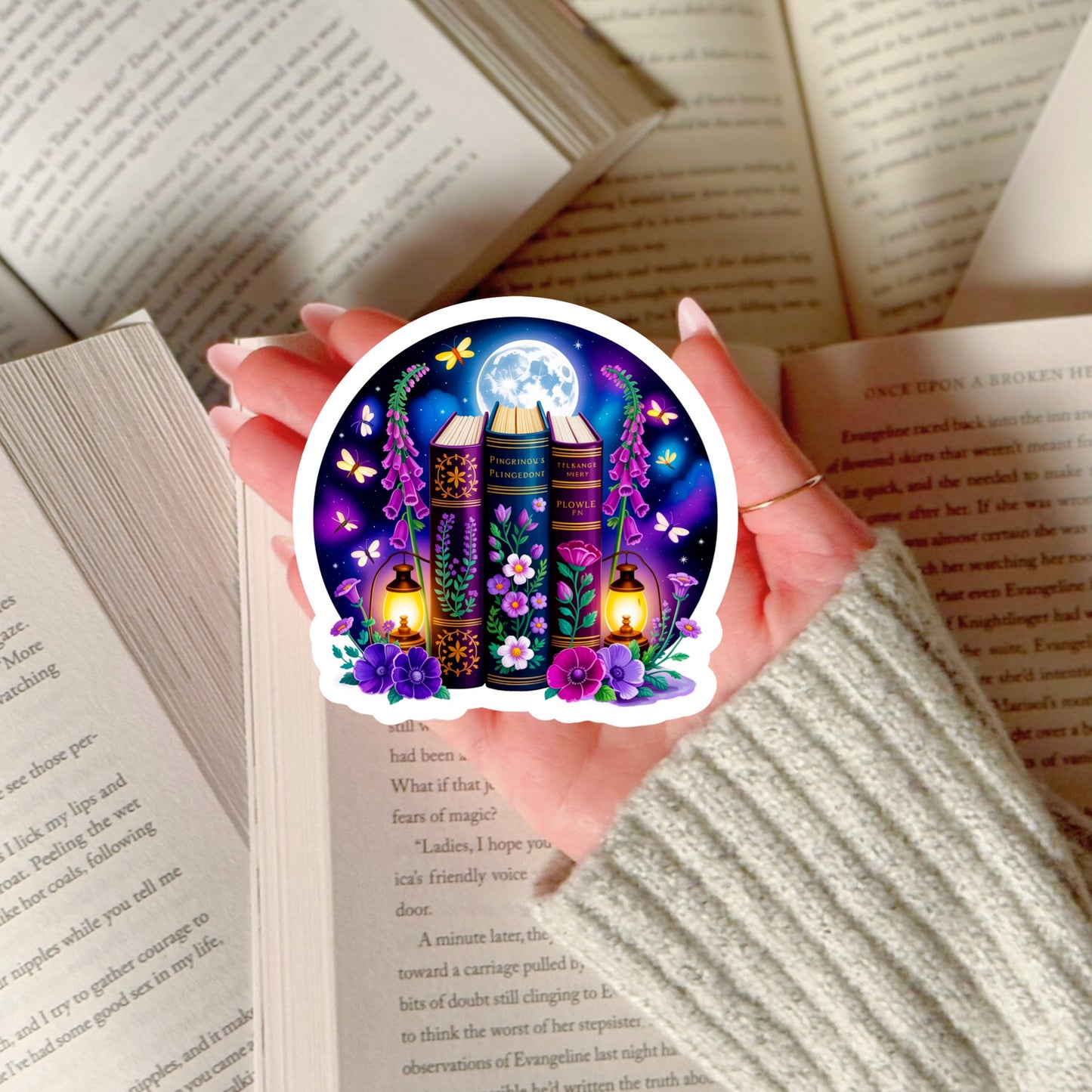 Pretty Floral Book Stack Book Reader Sticker – 3" Waterproof Bookish Sticker with Holo Overlay – Reading, Books, Reader Gift, Book Lover, Bookstore Merch