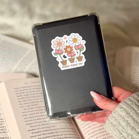 Probably Reading Smut Happy Flowers Book Reader Sticker – 3" Waterproof Bookish Sticker with Holo Overlay – Reading, Books, Reader Gift, Book Lover, Bookstore Merch