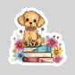 Puppy Dog with Books Book Reader Sticker – 3" Waterproof Bookish Sticker with Holo Overlay – Reading, Books, Reader Gift, Book Lover, Bookstore Merch