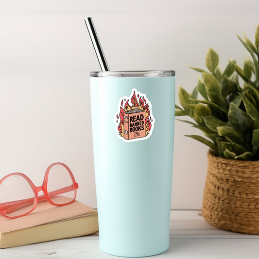 Read Banned Books Book Reader Sticker – 3" Waterproof Bookish Sticker with Holo Overlay – Reading, Books, Reader Gift, Book Lover, Bookstore Merch