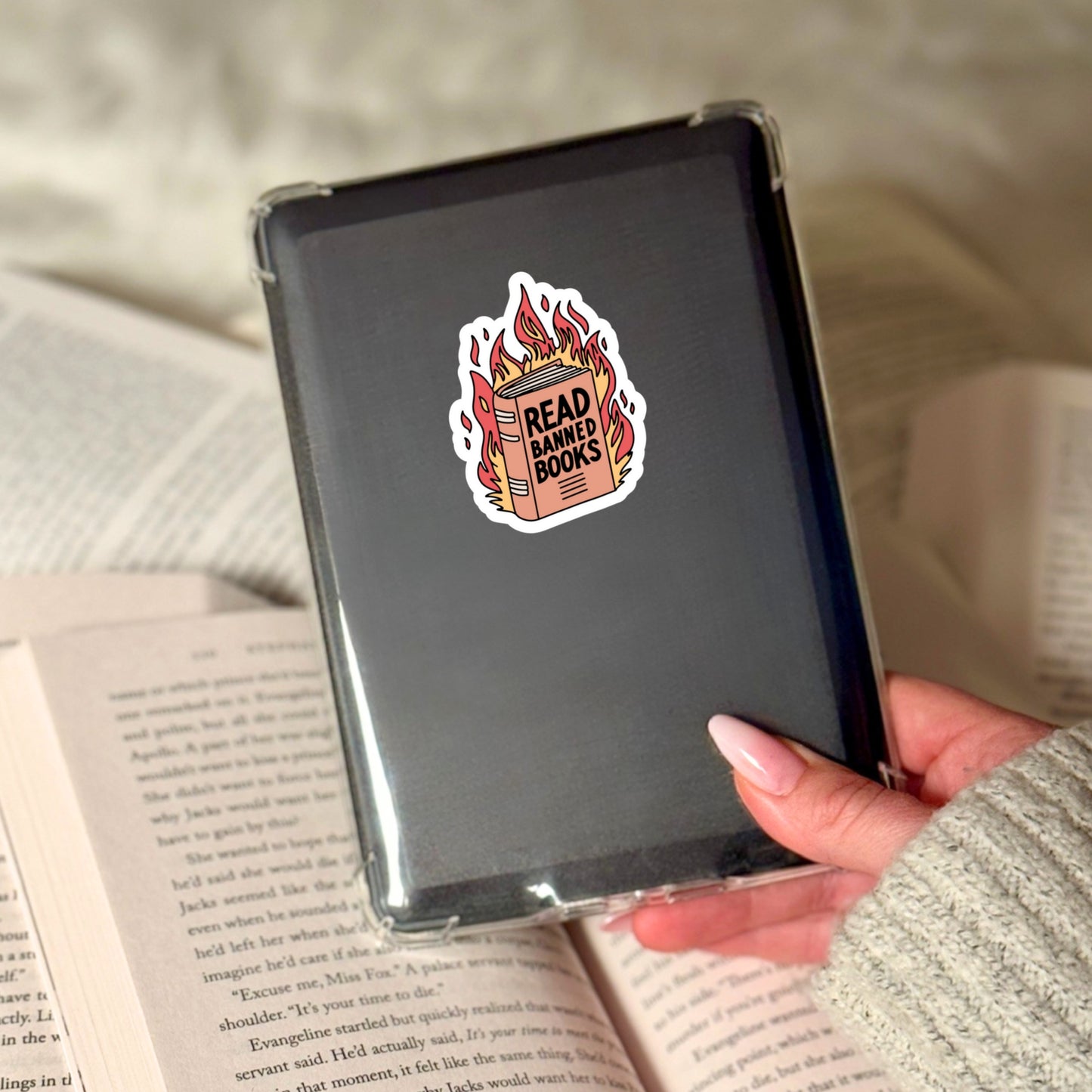 Read Banned Books Book Reader Sticker – 3" Waterproof Bookish Sticker with Holo Overlay – Reading, Books, Reader Gift, Book Lover, Bookstore Merch