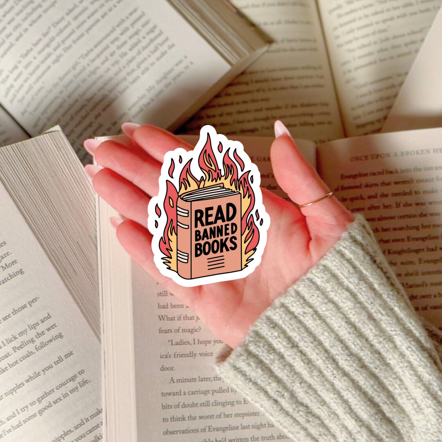 Read Banned Books Book Reader Sticker – 3" Waterproof Bookish Sticker with Holo Overlay – Reading, Books, Reader Gift, Book Lover, Bookstore Merch