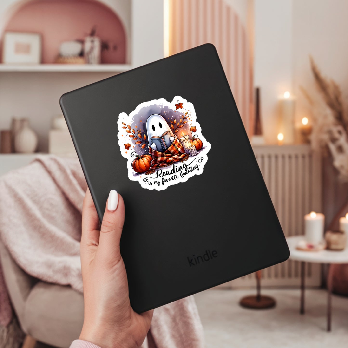 Reading is My Favorite Haunting Ghost Halloween Book Reader Sticker – 3" Waterproof Bookish Sticker with Holo Overlay – Reading, Books, Reader Gift, Book Lover, Bookstore Merch